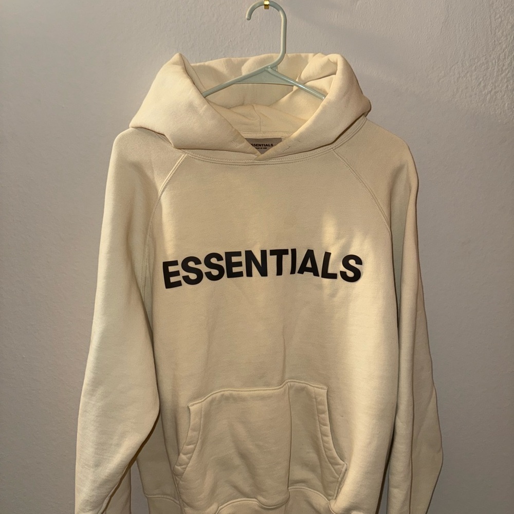 Essentials Men's Cream Hoodie with Logo